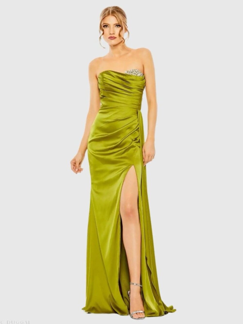 Mac Duggal Size 4 Green 2211 Satin Embellished Sweetheart Gown Dress Formal Prom